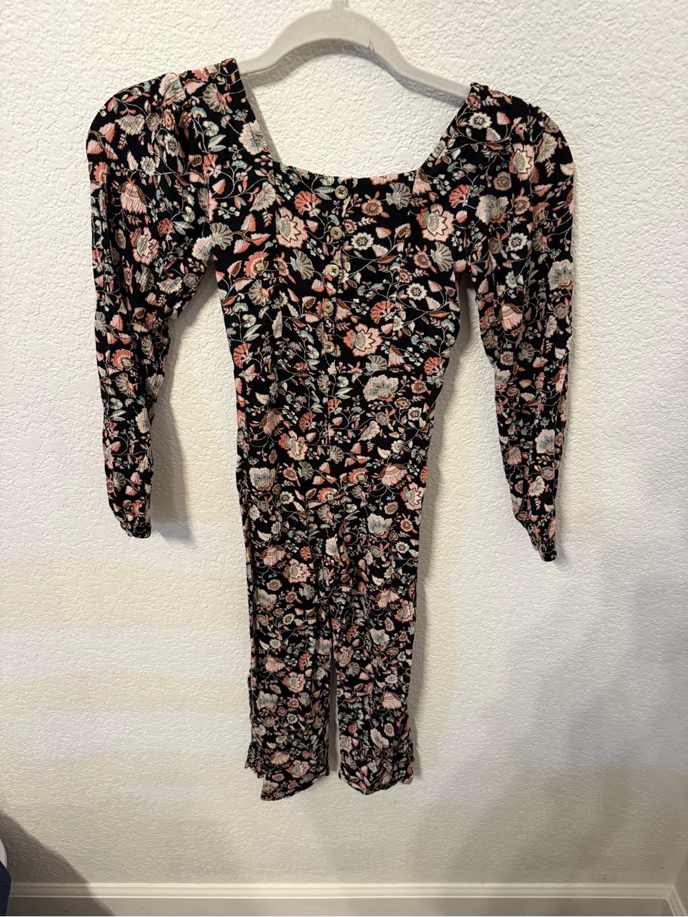 Art Class Girls Romper Size M 7/8 Black Floral Puff Sleeve Boho Cottagecore